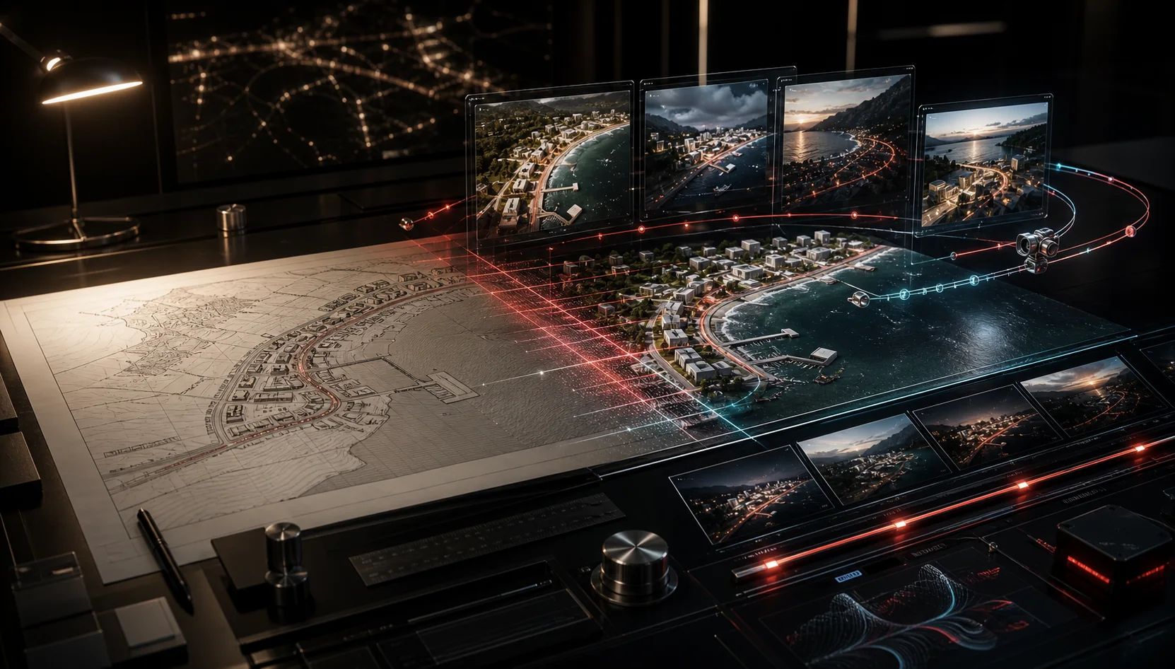 Architectural plan transforming into cinematic animation frames